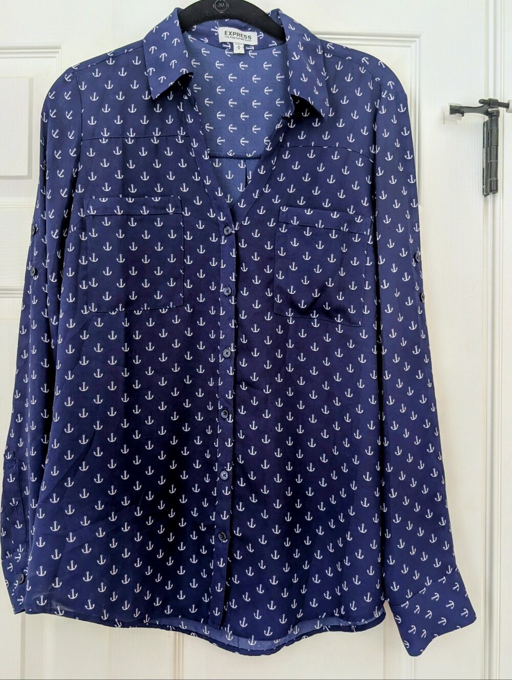 Express Blue Anchor Print Portofino Button-Up Shirt